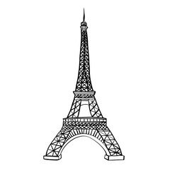 Monument dessiné à la main, tour Eiffel de Paris en France - obrazy, fototapety, plakaty