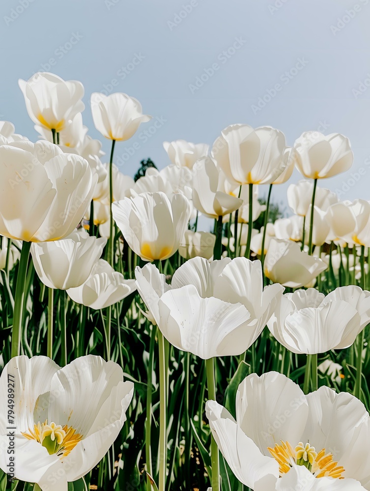 Wall mural white and yellow tulips