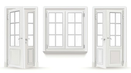 Realistic Image of secure windows and doors on a white background, Realistic.
