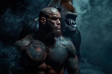  Primal Majesty: Bearded Man and Gorilla Essence