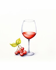 A glass of red wine next to a cluster of red berries.