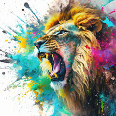 Lively roaring lion - obrazy, fototapety, plakaty
