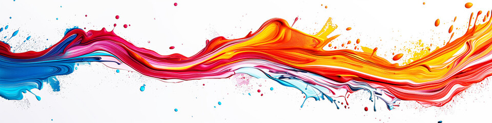 Colorful abstract background with yellow orange red and blue color wavy shape, color splash art, 3D illustration.