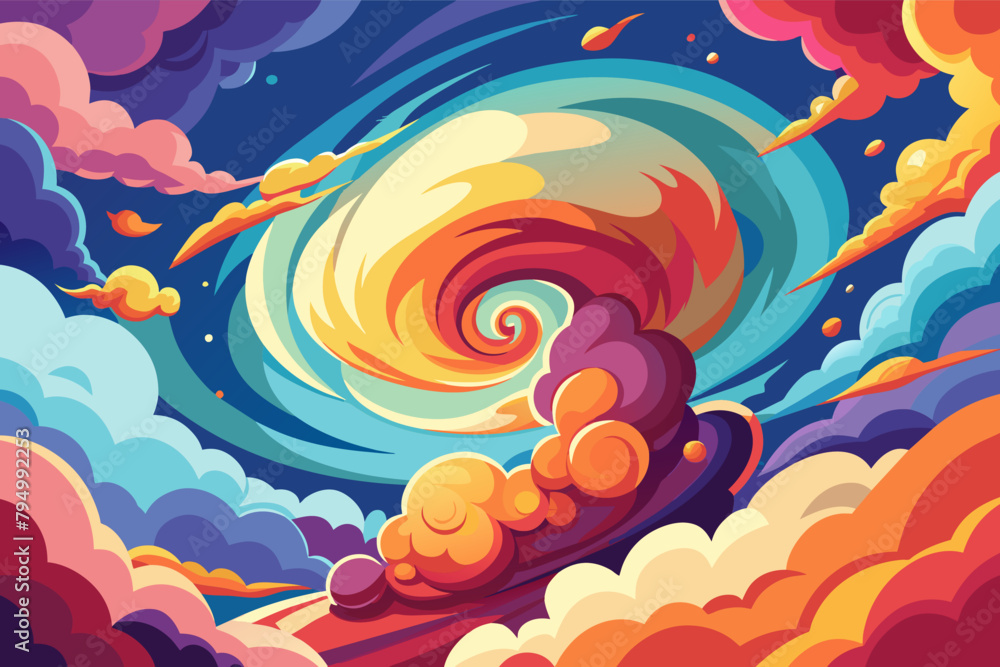 Poster Billowing clouds swirling in a vortex of color