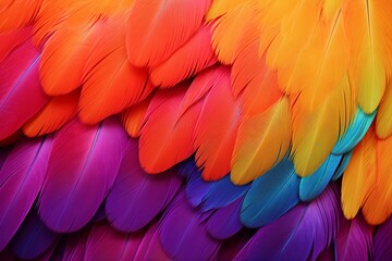 Vibrant Parrot Feather Gradients: Lively Avian Textures Explosion.