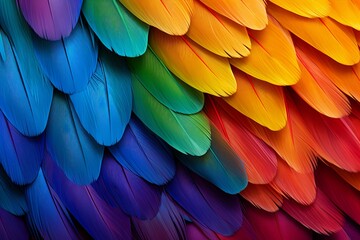 Fototapeta premium Vibrant Parrot Feather Gradients: Lush Patterns in Exotic Plumage