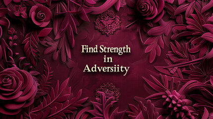 A majestic maroon background featuring the empowering words "Find Strength in Adversity"