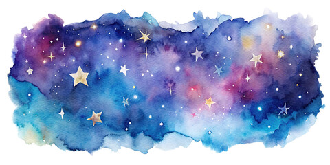 Watercolor night space with stars border, illustration, transparent background, kids book, story book, fairy tale, decorative elements