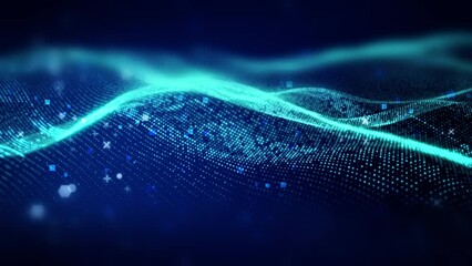 Futuristic technology concepts. abstract motion digital wave blue dots with glowing defocused particles background.	