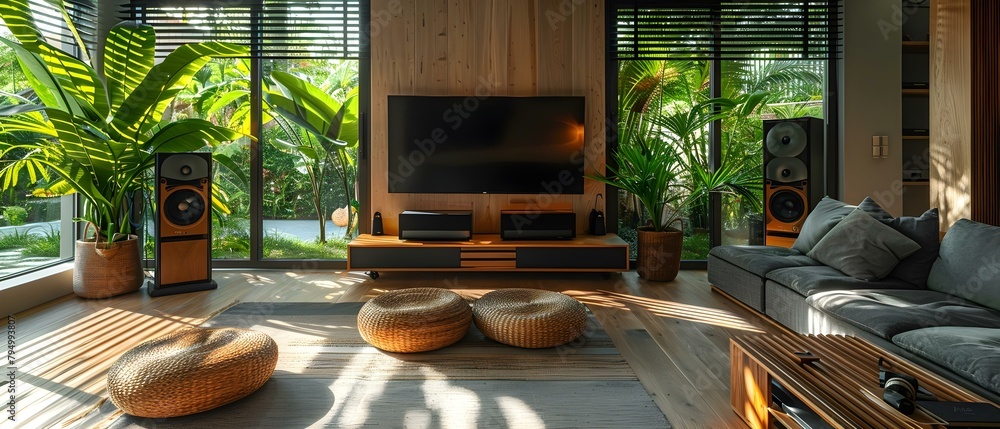 Aufkleber optimizing tv lounge space with built-in bench seating for versatile seating choices. concept built-