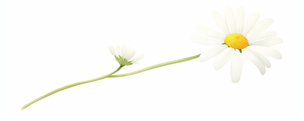 A watercolor painting of two white daisies with yellow centers on a long green stem.