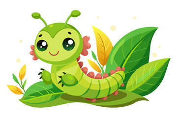 Cute Caterpillar Munching gradient illustration in white background