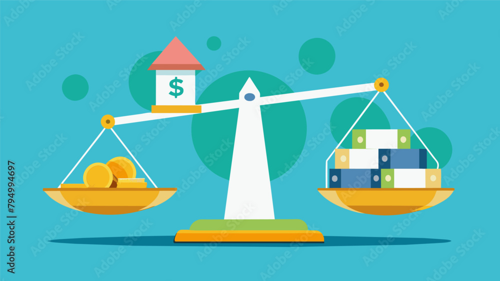 Poster an animation of a scale tipping from heavy debt on one side to a pile of money on the other symboliz