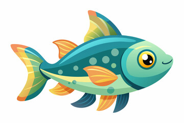 Cute Fish Swimming gradient illustration in white background