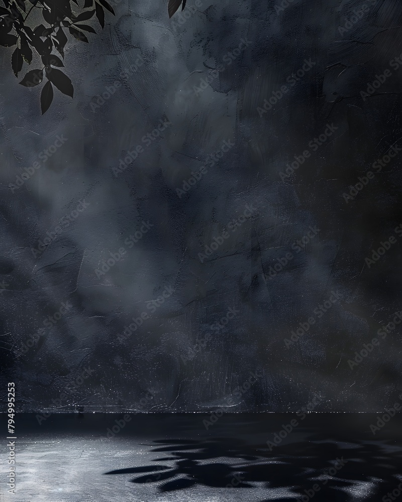 Poster abstract background with shadows on black wall for product presentation, empty space for text