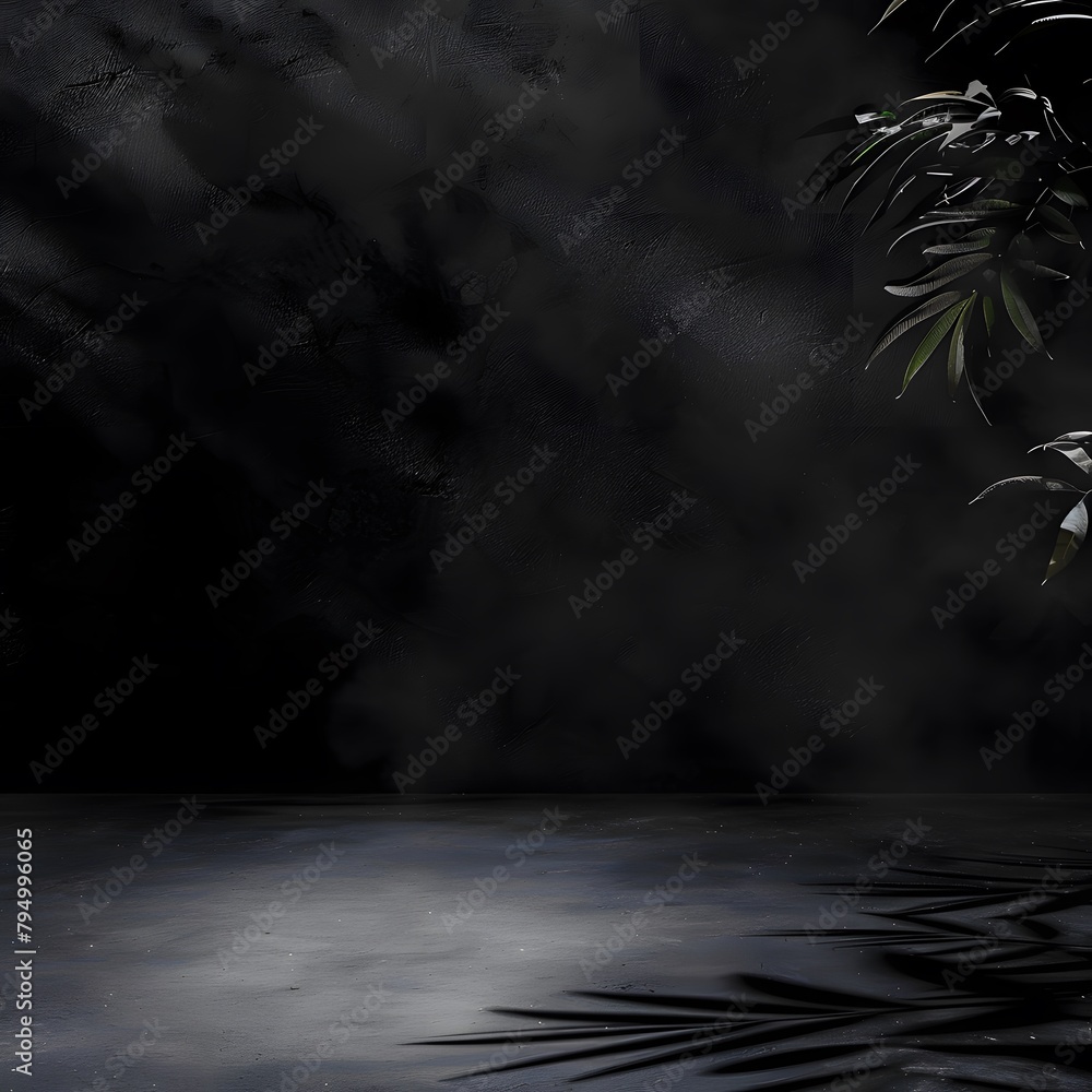 Poster abstract background with shadows on black wall for product presentation, empty space for text