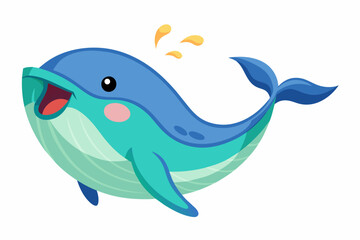 Cute Whale Singing gradient vector illustration in white background