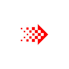 Right arrow logo icon with pixel effect and red color.