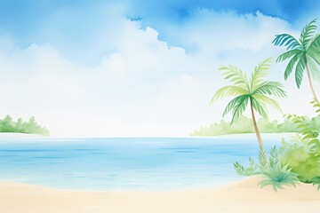 watercolor painting of a beach with palm trees