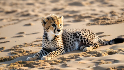 Adorable baby cheetahs are playing at beautiful beach, AI generated