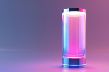 a glass cylinder with a pink light