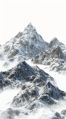 Realistic Image of mountainous landscapes on a white background, Stock photo style.