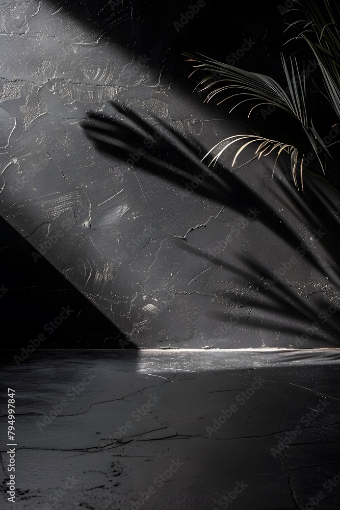 Aufkleber abstract background with shadows on black wall for product presentation, empty space for text