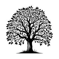 Walnut Tree Vector Silhouette Illustrating the Tranquil Presence of Nature- Nut-Bearing Tree- Walnut Tree Illustration.