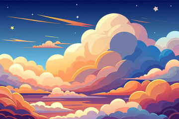 Fluffy clouds catching the first rays of dawn