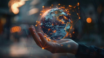 Global Connectivity: Holographic Earth in Hand - 794999473