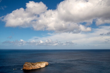 View of Illa Murada island from Torre des Mollar tower, Port de Sant Miquel, Sant Joan de Labritja, Ibiza, Balearic Islands, Spain