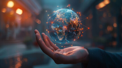 Global Connectivity: Holographic Earth in Hand - 794999651