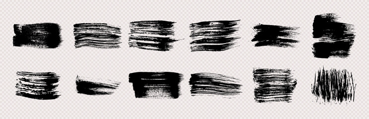 Set of black grunge brush strokes