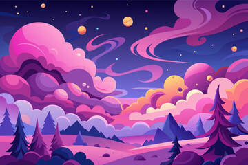 Pink and purple clouds dancing in a midnight sky