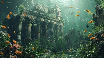 Secrets of Underwater Temples Revealed - obrazy, fototapety, plakaty