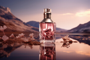 perfume glass bottle kept on the lake