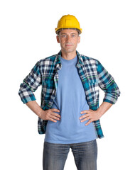 Worker constructor isolated on transparent layered background.