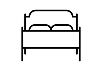 Icono negro de una cama en fondo blanco. - obrazy, fototapety, plakaty