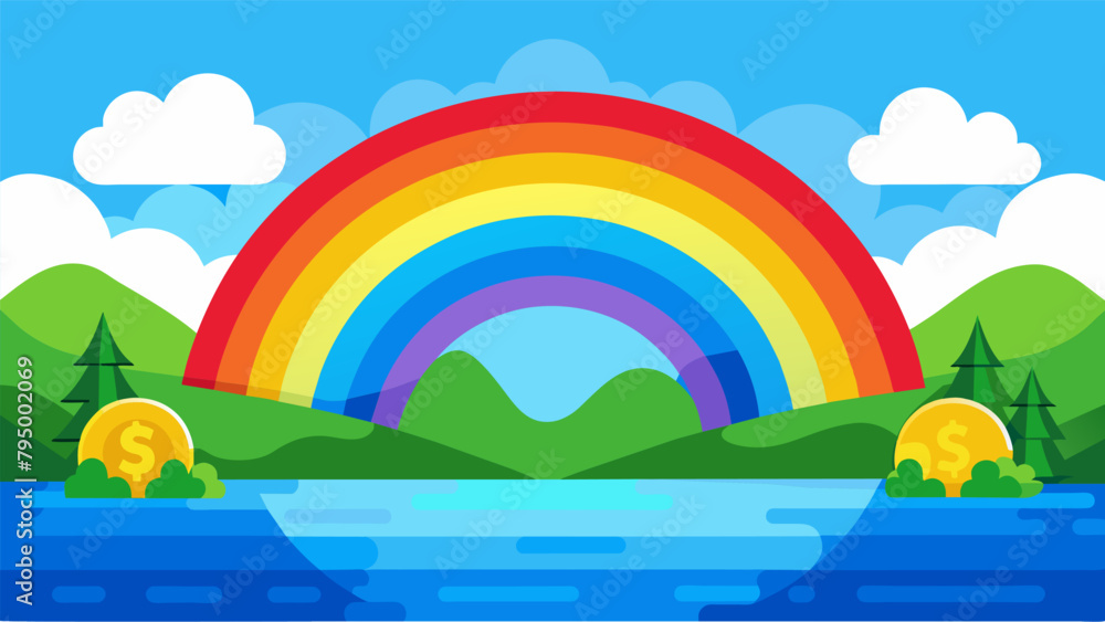 Aufkleber a brightly colored rainbow over a serene lake symbolizing the multiple passive income streams that c
