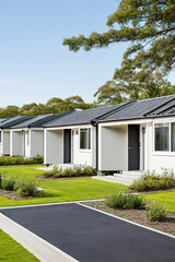 Modern fashionable housing, cottages among the park with cypress, Ai-generated