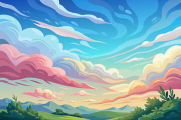 Fototapeta na wymiar Whispy clouds in a watercolor sky