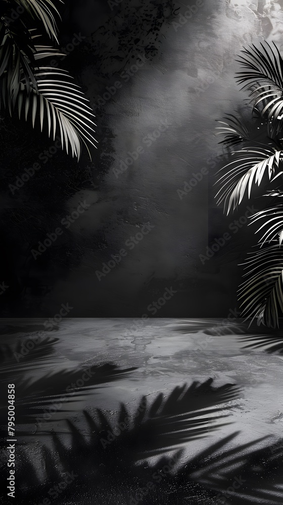 Aufkleber abstract background with shadows on black wall for product presentation, empty space for text