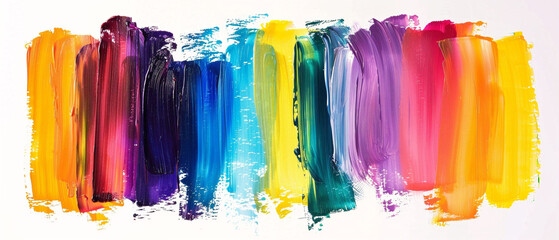 Vibrant rainbow colors intersect and blend in abstract brush strokes, creating a dynamic visual experience.