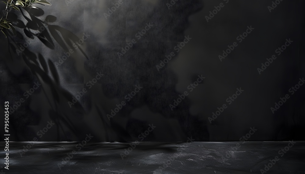 Poster abstract background with shadows on black wall for product presentation, empty space for text