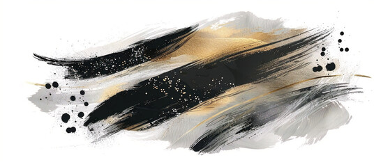 Colorful abstract pattern with metallic gold, silver, and bronze brushstrokes on a black background.