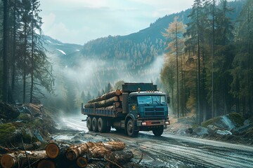Forestry truck, forestry background