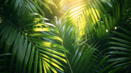 Details of delicate palm leaves in complex lighting highlighting texture and colour contrasts are perfect for creating interesting backgrounds 
