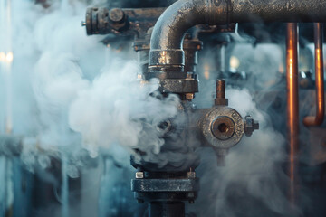 Detailed view of steam escaping a pressure valve, demonstrating real-life applications of thermodynamics 