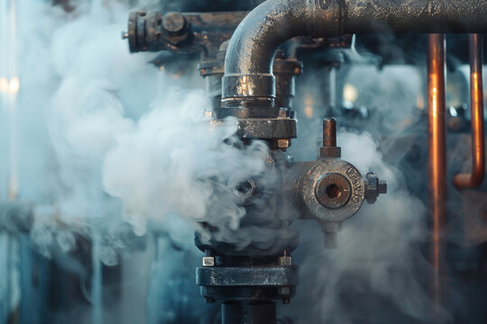 Detailed view of steam escaping a pressure valve, demonstrating real-life applications of thermodynamics 