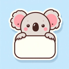 Naklejka premium Adorable Koala Cartoon with Blank Sign, Cute Animal, Pastel Blue Background with Copy Space